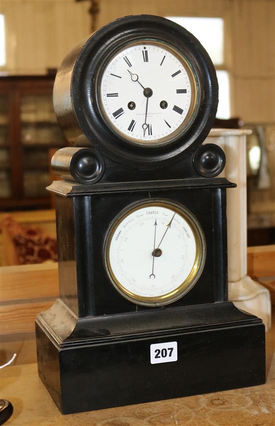 Ebonised clock barometer & white marble clock case